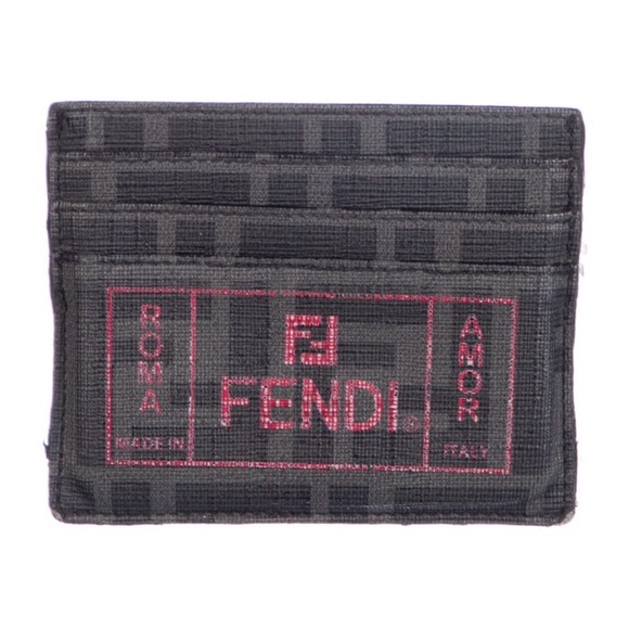 FENDI Zucca FF logo -Gray and Pink - Canvas Card Holder EUC